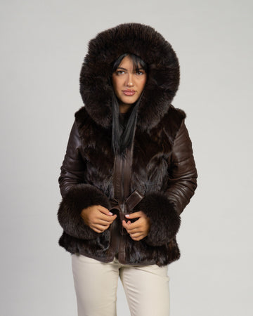Daniela - Giacca Donna Testa di Moro in vera pelle e pelliccia
