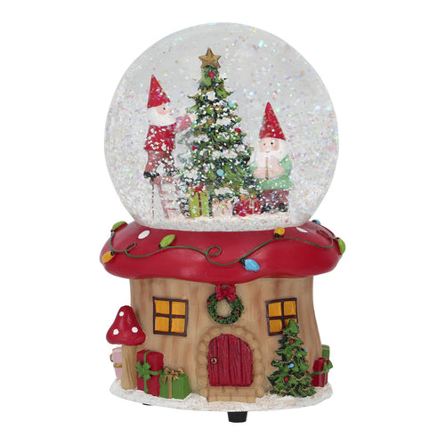 Sfera di vetro gnomi con acqua e neve decorazione natalizia h 16 cm
