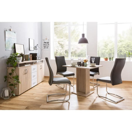 Tavolo da pranzo da 2 a 4 persone - Quadrato - Classico - Decoro rovere - GUSTAVE - L 80 xl 80 cm