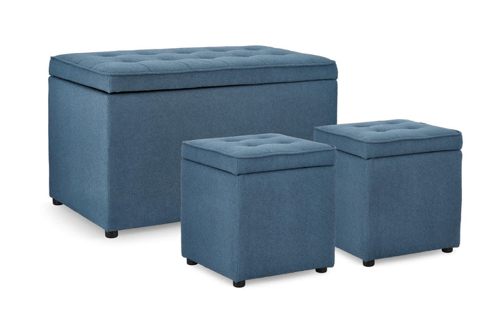 Pouf contenitore "Derrick" struttura in legno di pino rivestimento in poliestere per interno