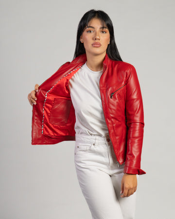 Kelly - Giacca Donna Rosso in Vera Pelle