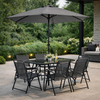 Set tavolo Pompei con sedie e ombrellone, in alluminio verniciato antracite, per esterno