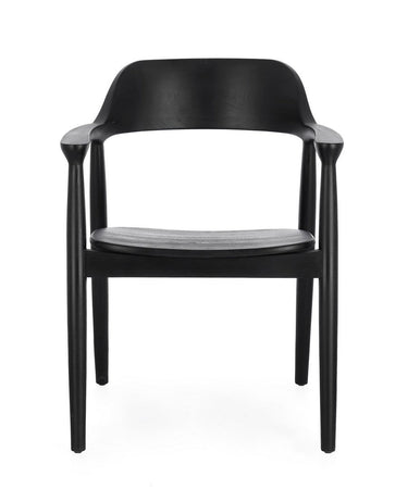Sedia "Idris" in legno teak con braccioli colore nero da interno