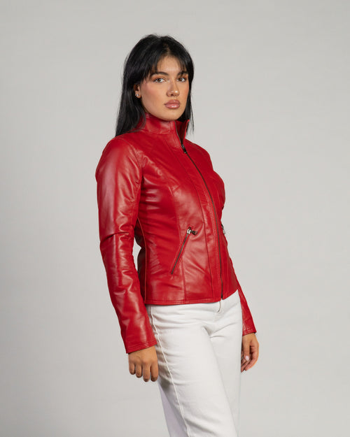Zara - Giacca Donna Rosso in vera pelle