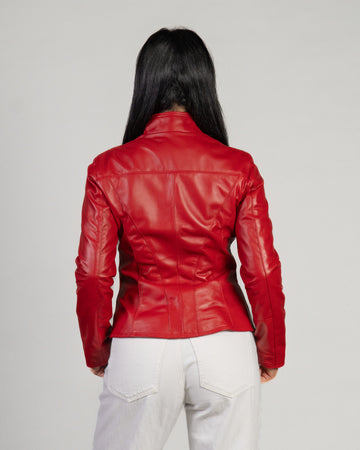 Zara - Giacca Donna Rosso in vera pelle