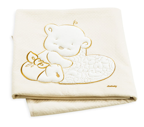 Copertina Piquet Lettino Ricamata Italbaby Love Avorio