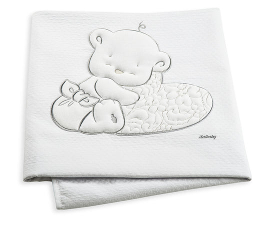 Copertina Piquet Lettino Ricamata Italbaby Love Bianco
