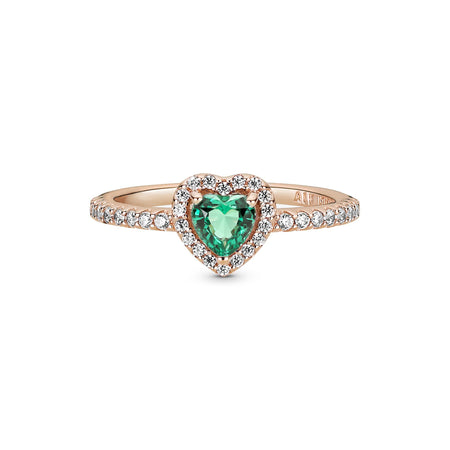PANDORA- Anello Cuore in rilievo scintillante Rose gold and green