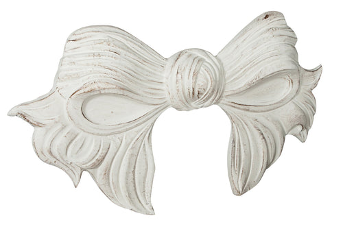 Biscottini Decoro a forma di fiocco in legno finitura bianco anticato L87xPR7xH50 cm Made in Italy