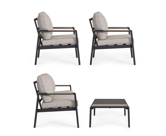 Salotto con poltrone e tavolino "Elna" struttura in alluminio per veranda e giardino