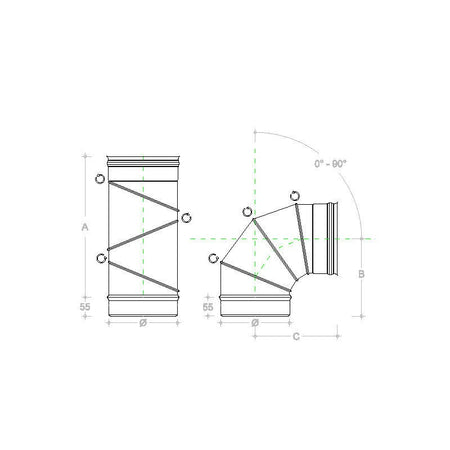 Curva gomito inox 120mm orientabile registrabile 5 decimi curvatura 0-90°