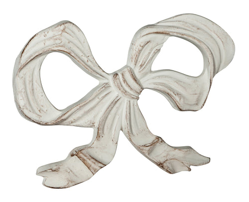 Biscottini Decoro a forma di fiocco in legno finitura bianco anticato L56xPR3xH39 cm Made in Italy