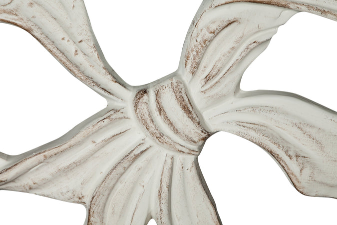 Biscottini Decoro a forma di fiocco in legno finitura bianco anticato L56xPR3xH39 cm Made in Italy