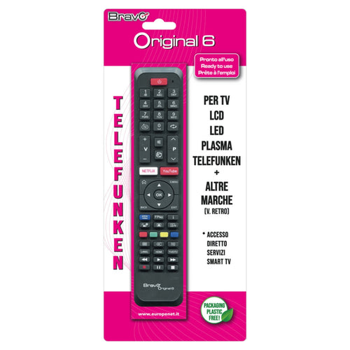 Bravo Original 6 Telecomando Compatibile TV Telefunken E Altri Modelli - Nero