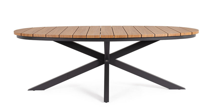 Tavolo "Zelmar" struttura in alluminio verniciato a polvere piano effetto legno per arredo casa