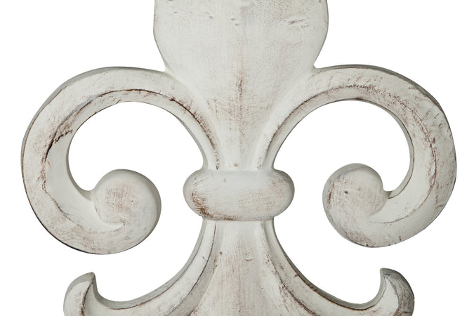 Biscottini Decoro a forma di giglio in legno finitura bianco anticato L63xPR6xH48 cm Made in Italy