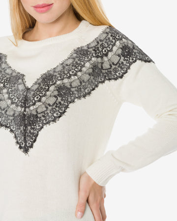 Desigual Maglione Donna con Pizzo Crema