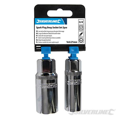 Set chiavi inserti 3/8 per candele in acciaio 16 e 21 mm Silverline 2 pz Silverline