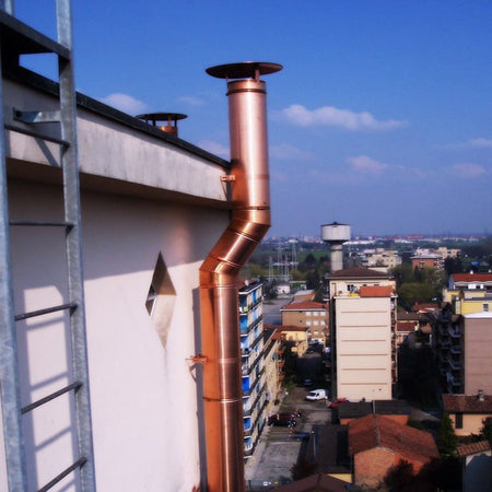 Fumaiolo da 200mm tipo cinese di rame base tonda innesto M maschio