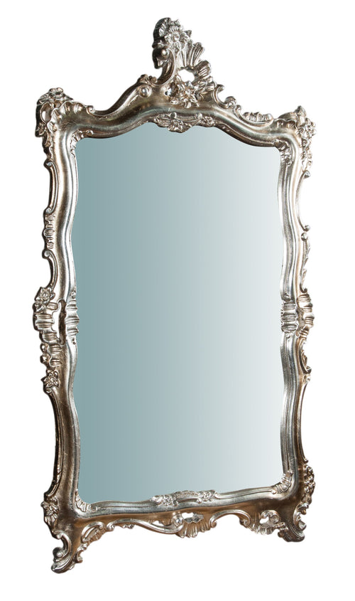 Biscottini Specchiera da parete in legno finitura foglia argento anticato L66XPR7XH118 CM Made in Italy