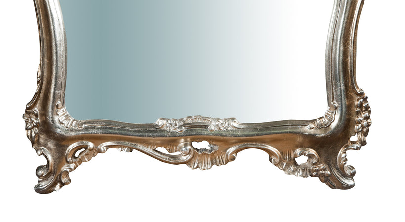 Biscottini Specchiera da parete in legno finitura foglia argento anticato L66XPR7XH118 CM Made in Italy