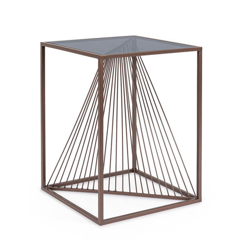 Tavolino Espiral struttura in acciaio e piano in vetro per arredamento