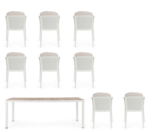 Set tavolo con 8 sedie "Ulises" in alluminio verniciato per interni