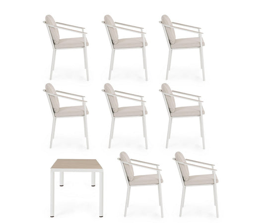 Set tavolo con 8 sedie "Ulises" in alluminio verniciato per interni