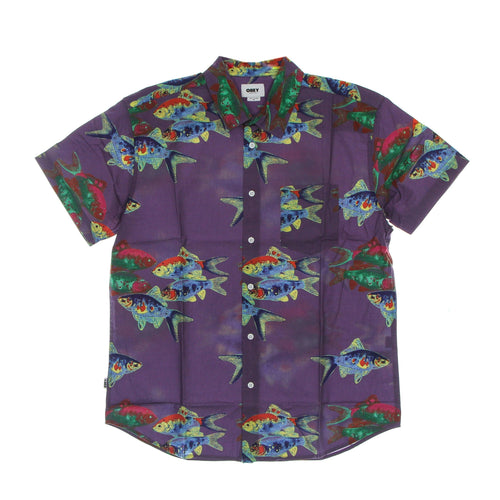 OBEY Camicia Manica Corta Uomo Fishbowl Woven Lavender Silk Multi da uomo