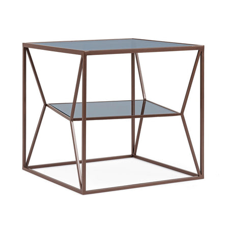 Tavolino "Hydra" struttura in acciaio e piano in vetro per interni