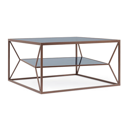 Tavolino "Hydra" struttura in acciaio e piano in vetro per interni