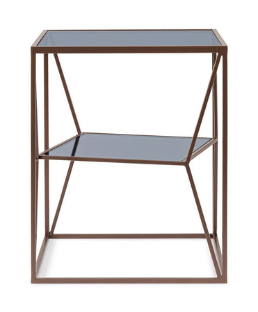 Tavolino "Hydra" struttura in acciaio e piano in vetro per interni