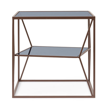 Tavolino "Hydra" struttura in acciaio e piano in vetro per interni