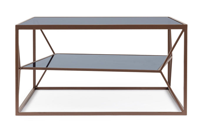 Tavolino "Hydra" struttura in acciaio e piano in vetro per interni