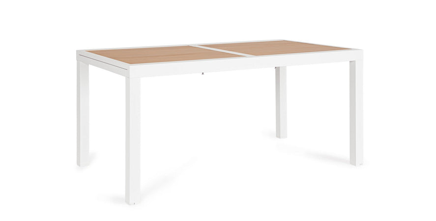 Tavolo "Hilija" struttura in alluminio verniciato a polvere piano effetto legno per arredo casa