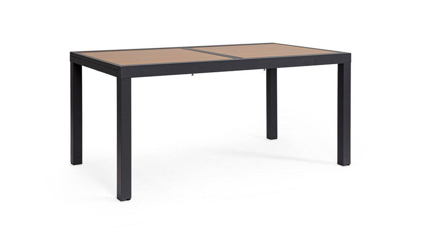Tavolo "Hilija" struttura in alluminio verniciato a polvere piano effetto legno per arredo casa