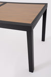 Tavolo Hilija struttura in alluminio verniciato a polvere piano effetto legno per arredo casa