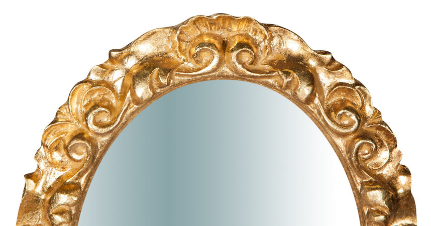 Biscottini Specchiera da parete in legno finitura foglia oro anticato L25xPR2,5xH31 cm Made in Italy