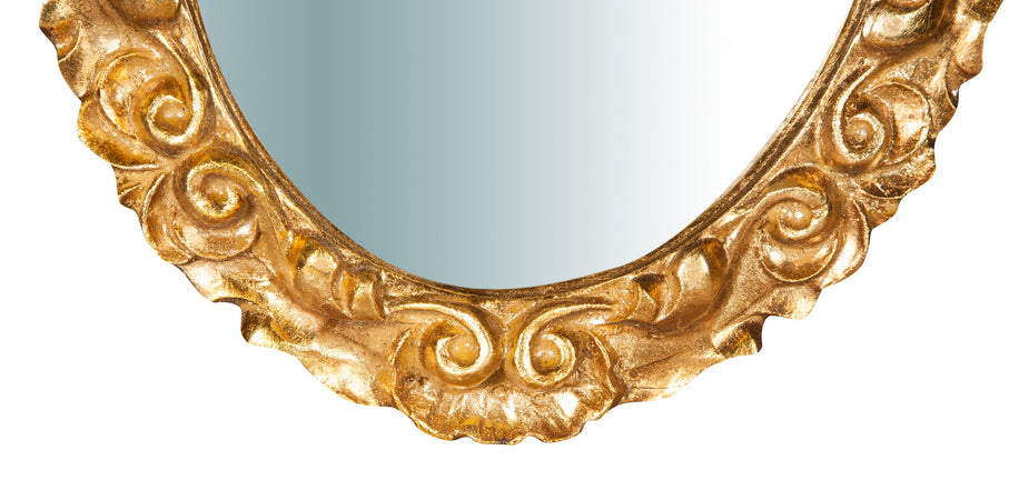 Biscottini Specchiera da parete in legno finitura foglia oro anticato L25xPR2,5xH31 cm Made in Italy