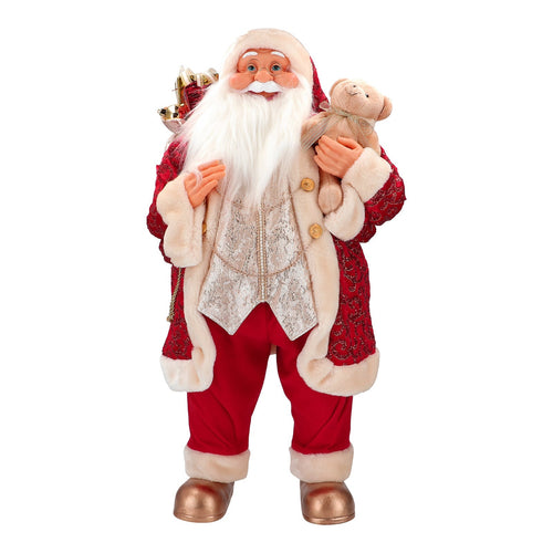 Babbo Natale decorativo color rosso e oro con regali e orsacchiotto decorazione natalizia