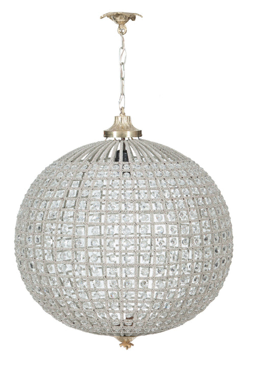 Biscottini Lampadario in fusione di ottone e gemme in cristallo Diam. 40XH40 cm struttura