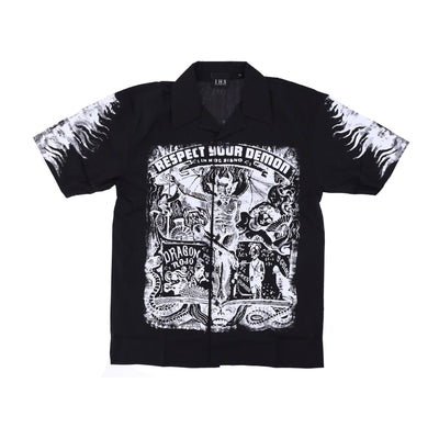 IHS Camicia Manica Corta Uomo Respect Your Demon Bowling Shirt Black da uomo