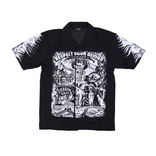 IHS Camicia Manica Corta Uomo Respect Your Demon Bowling Shirt Black da uomo
