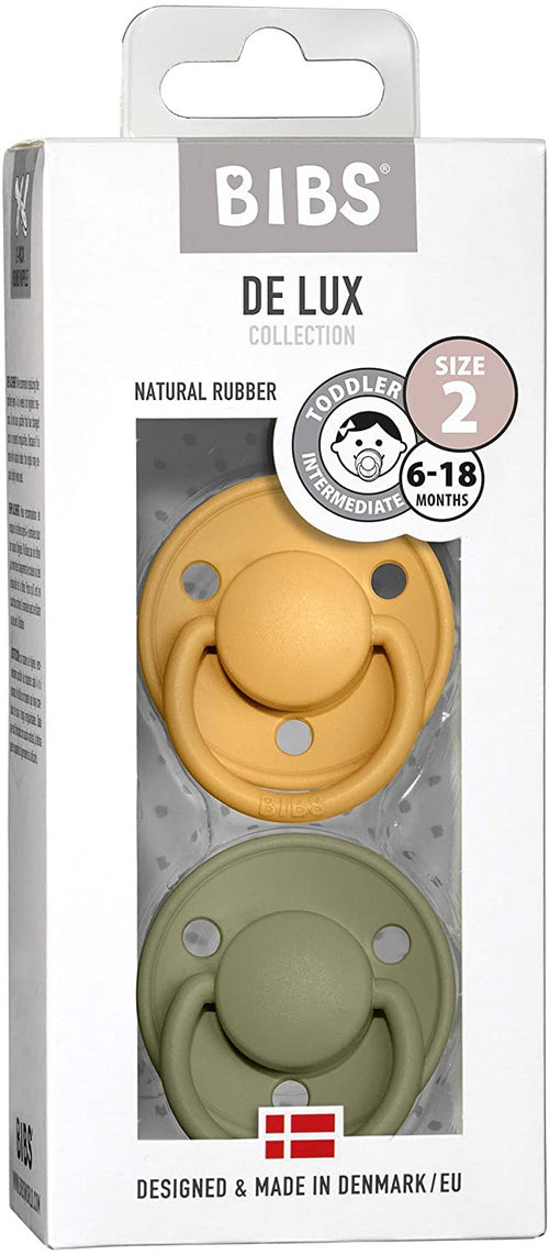 BIBS De Lux Ciuccio Misura 2 (6-18 mesi), Honey Bee / Olive
