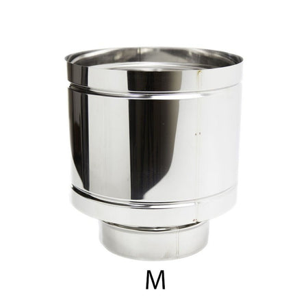 Fumaiolo da 200mm terminale tipo botte 4 venti inox AISI 304 base tonda M maschio