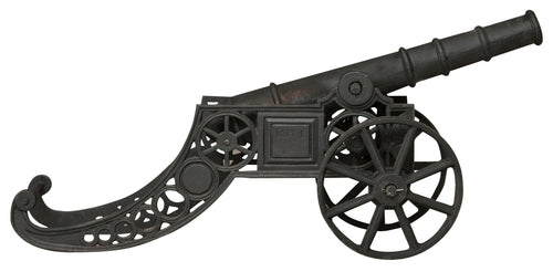 Biscottini Cannone ornamentale in fusione di ghisa L150xPR39xH65 cm finitura nera anticata