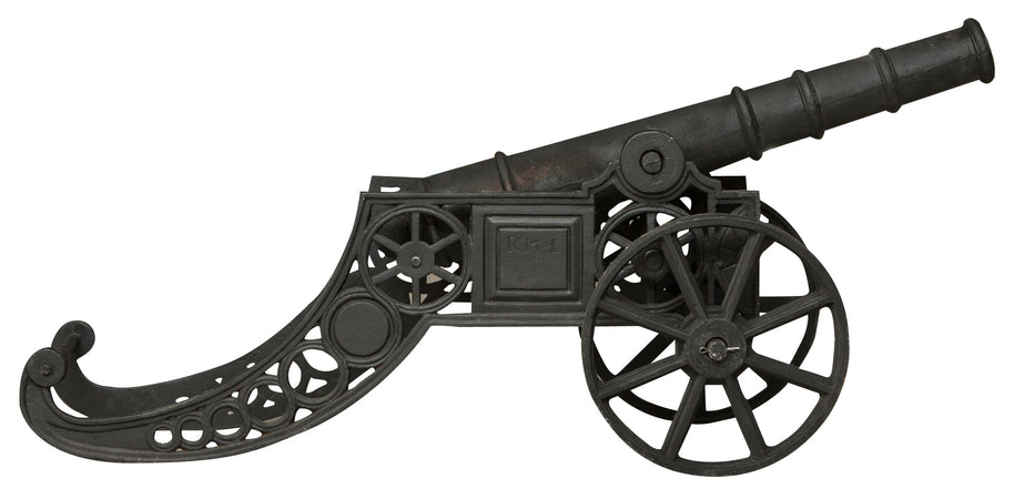 Biscottini Cannone ornamentale in fusione di ghisa L150xPR39xH65 cm finitura nera anticata
