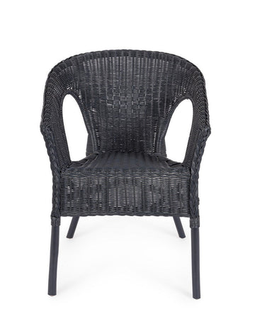 Poltrona "Allis" con braccioli, struttura in rattan, impilabile, per esterno