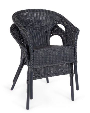 Poltrona "Allis" con braccioli, struttura in rattan, impilabile, per esterno