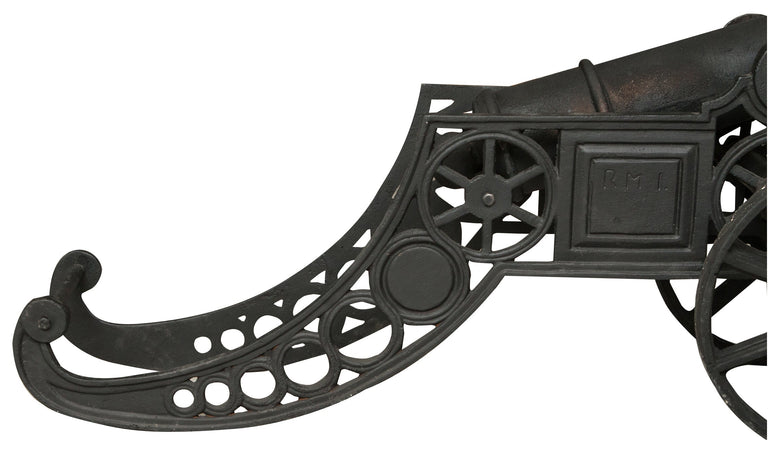Biscottini Cannone ornamentale in fusione di ghisa L150xPR39xH65 cm finitura nera anticata